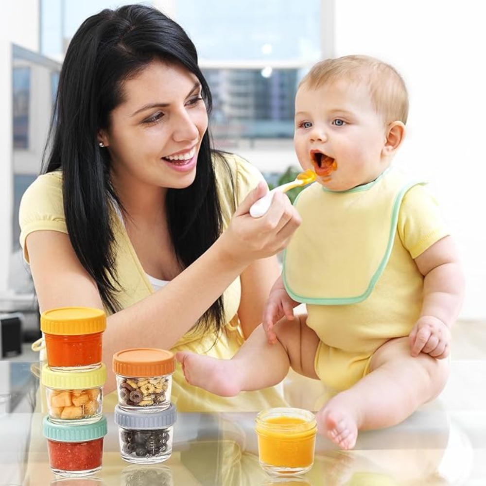 Baby Food Glass Containers - 6개들이 유리 이유식 용기, 눈금 표시가