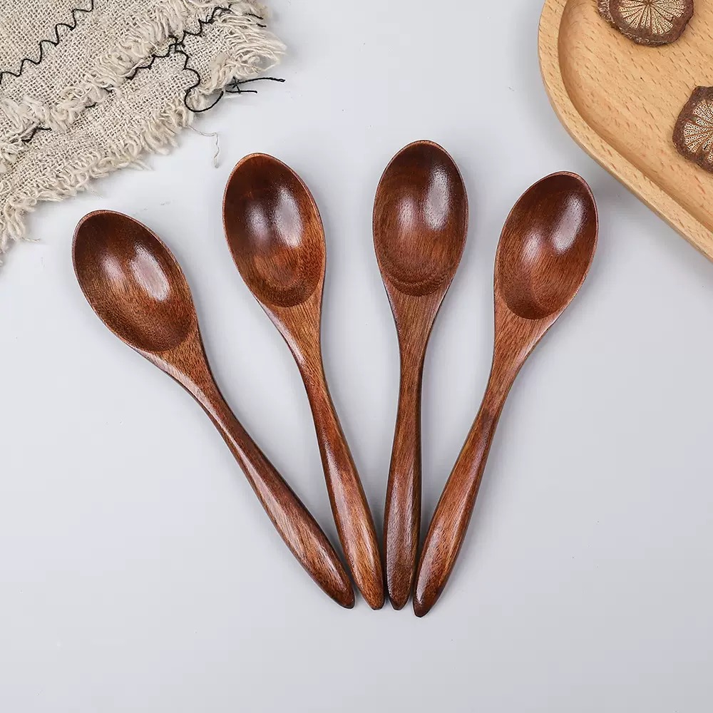 Baby Rice Food - 일본식 단단한 나무 숟가락, 짧은 손잡이,