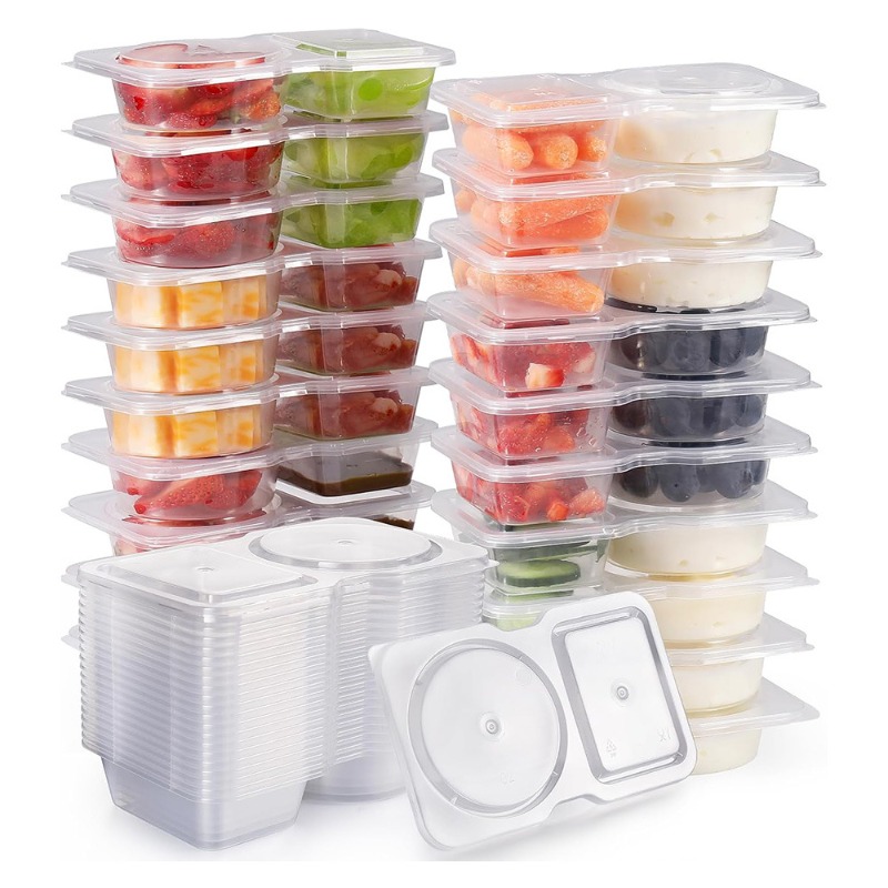 Snack Container Travel - 5/10/20/40PCS 뚜껑이있는 이중 구획 조미료 용기