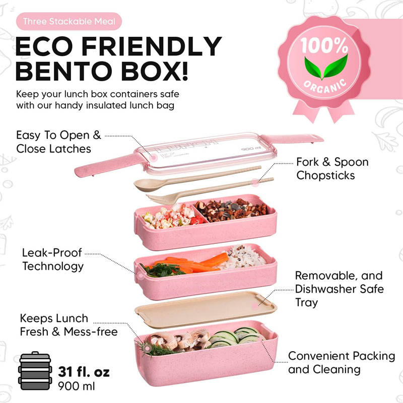 3-In-1 구획 밀짚 도시락 상자 재사용 가능한 식기 - Snack Container Travel 리뷰 및 가격