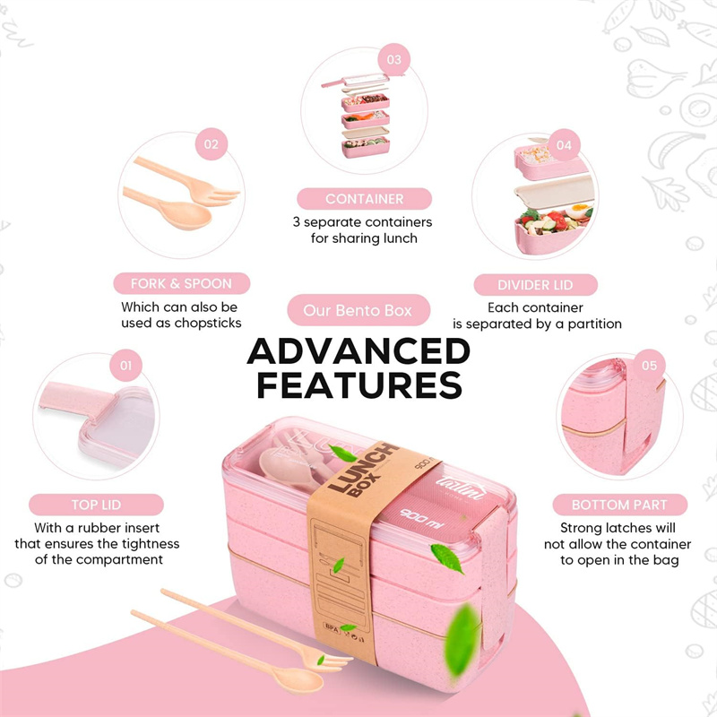 3-In-1 구획 밀짚 도시락 상자 재사용 가능한 식기 - Snack Container Travel 리뷰 및 가격